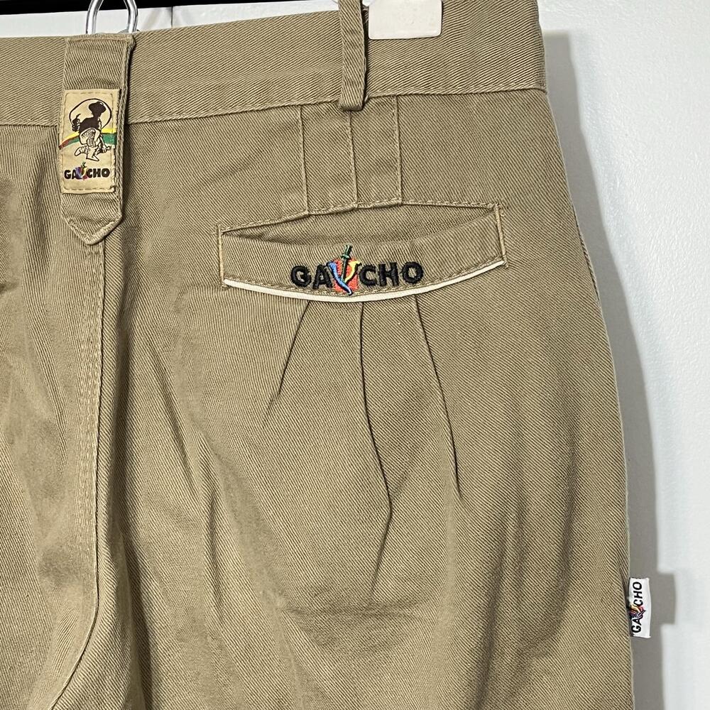 Gaucho Pants Womens Beige Pleated Tapered Cowboy Embroidered y2k Twill 28” Waist